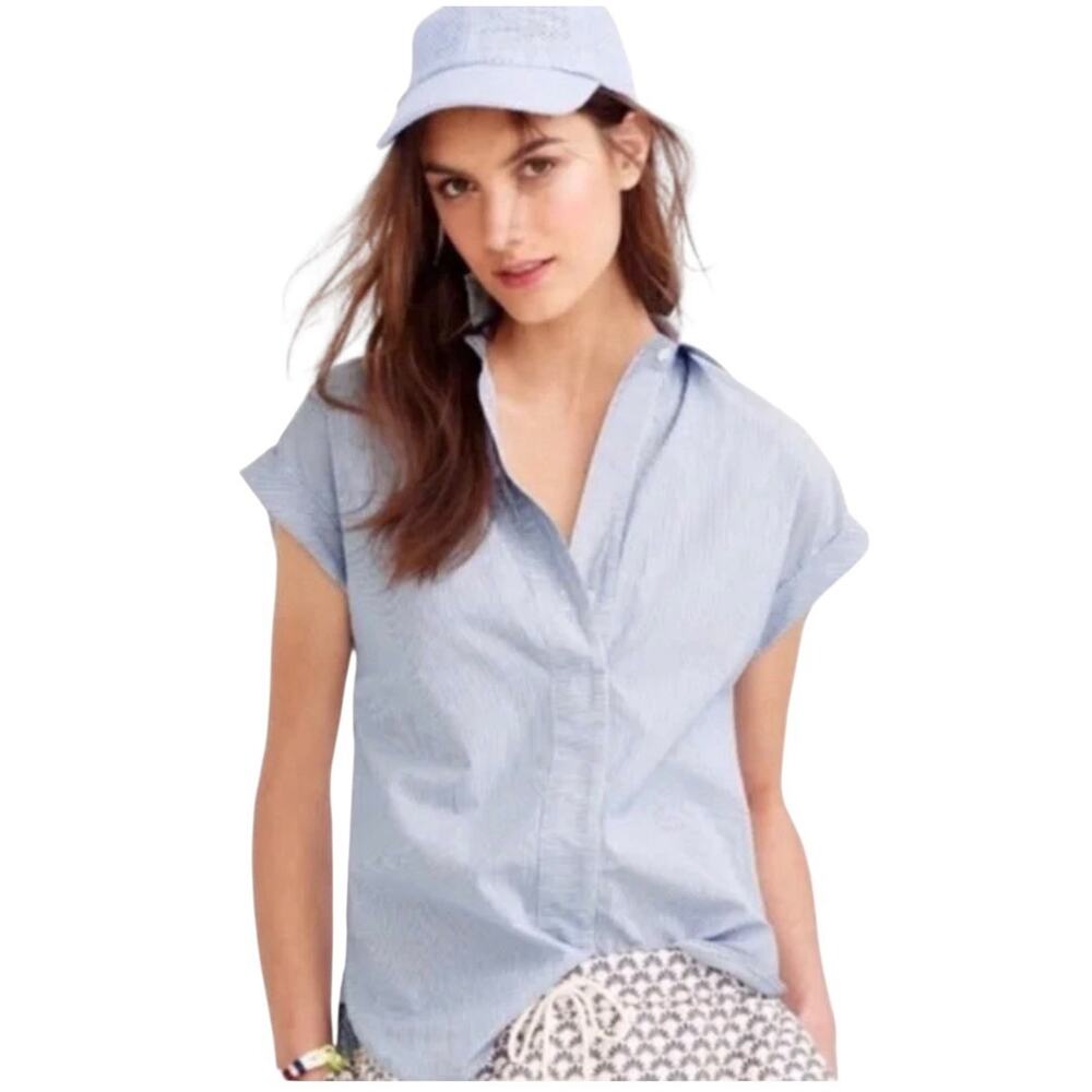 J.Crew Tunic Pinstripe Pullover Top Short Sleeve Blouse 4